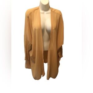 Wynne Layers Sheer Open Kimono Sz. XL Layering Cardigan Cover~Up Swim Gold NEW